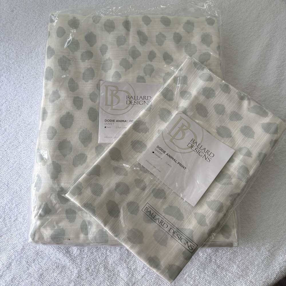 NWT Ballard Designs TWIN Duvet Cover & 1 STANDARD Sham Dodie Animal Cotton NEW